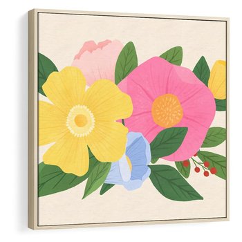 Obraz w ramie 50x50 - Kwiatowy Uśmiech - kwiaty, akwarela - rama drewno