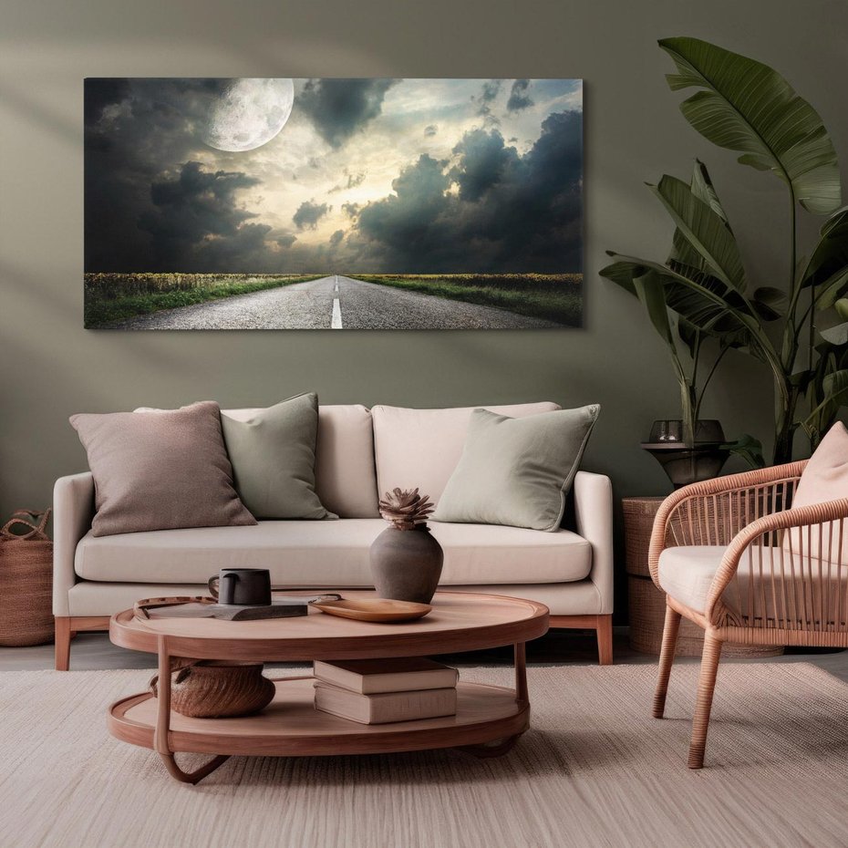 Obraz na płótnie 100x50 - magia nocnej drogi - droga, księżyc