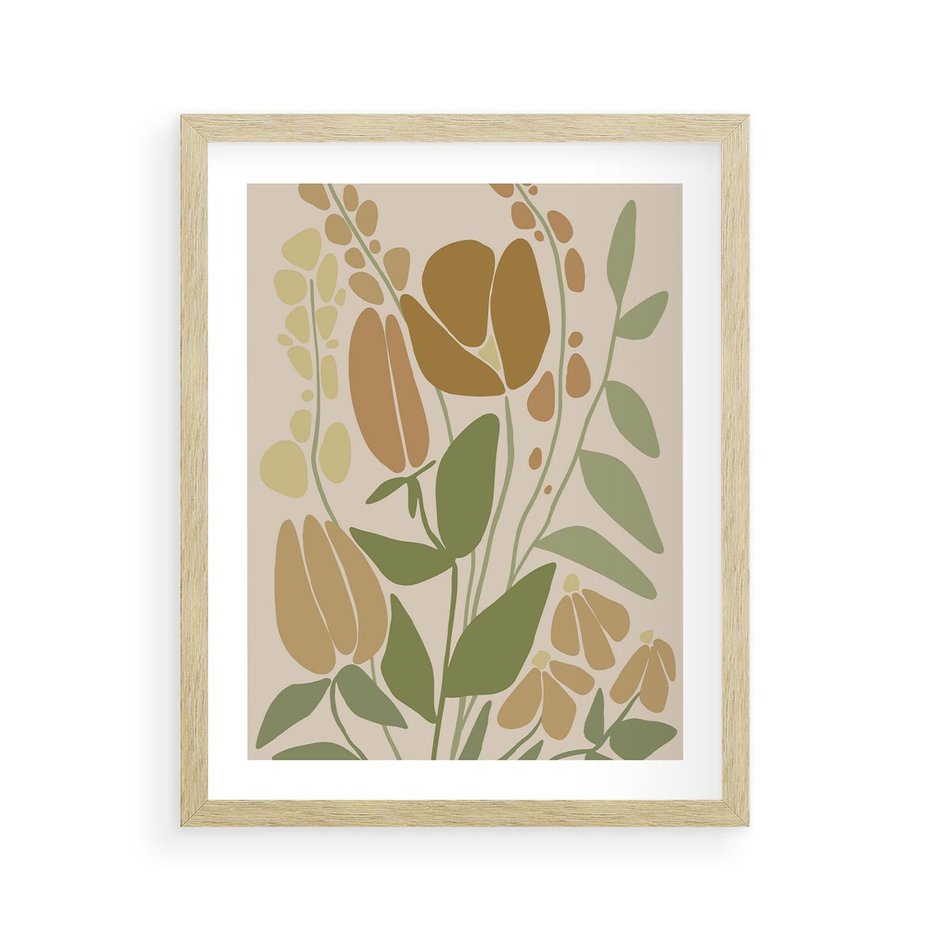 Plakat w ramie 40x50 - Beżowo i Roślinnie - nowoczesny plakat, roślinność - rama drewno