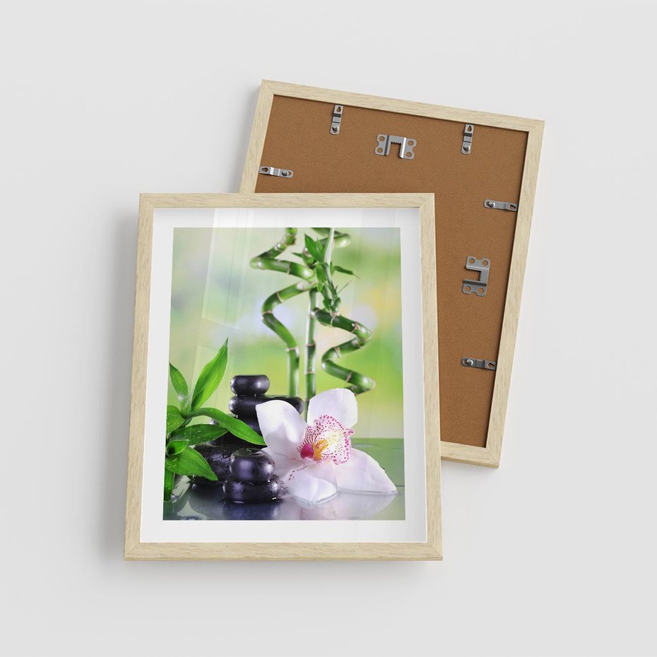 Plakat w ramie 40x50 - Spa pełne kwiatów i relaksu - spa, kwiat - rama drewno