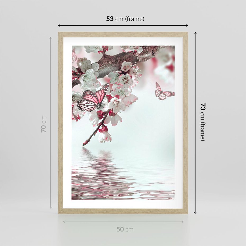 Plakat w ramie 50x70 - Kwiatowa baśń z motylami - kwiaty, motyle - rama drewno