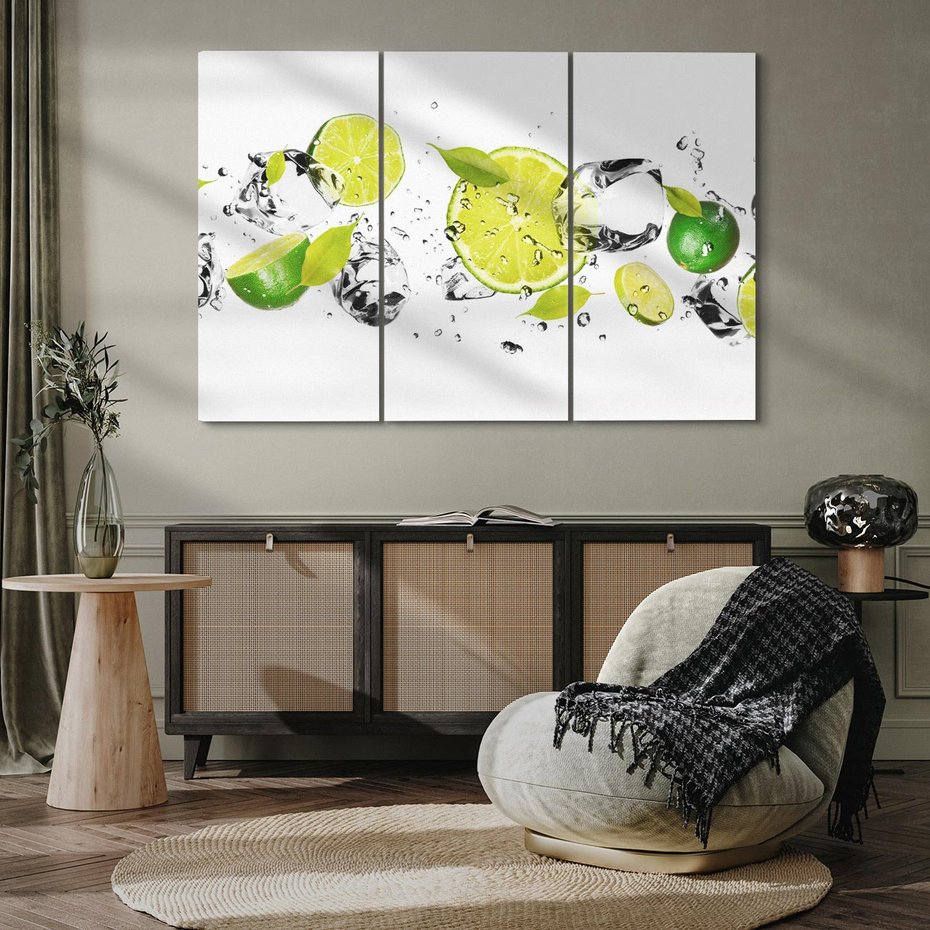 Obraz na płótnie 120x80 - Ekscentryczne limonki z wodą - limonki, woda