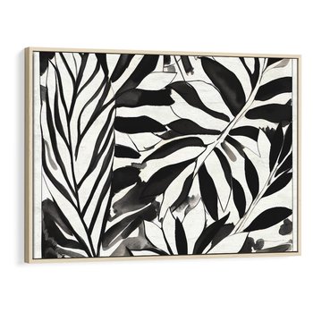 Obraz w ramie 120x80 - Czarne Liście - akwarelowy obraz, czarno biały - rama drewno