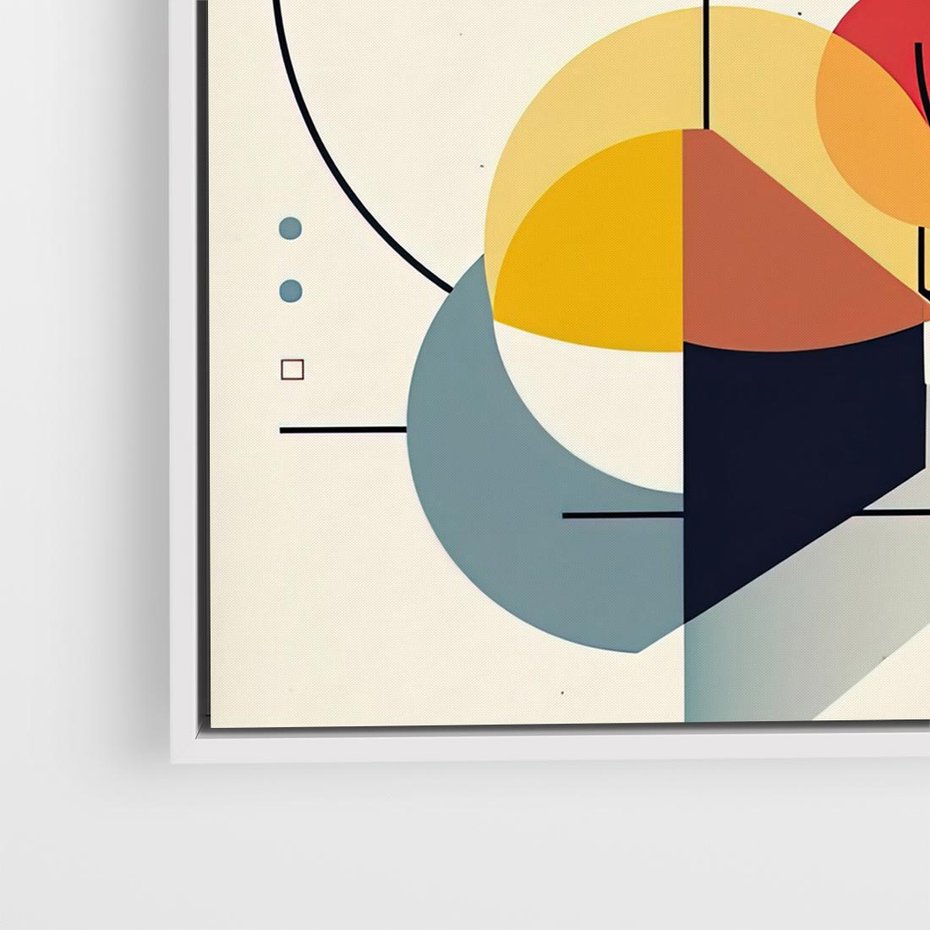 Obraz w ramie 50x50 - Rozbijające Barwne Granice - abstrakcyjna geometryczna kompozycja, koła linie - rama biała