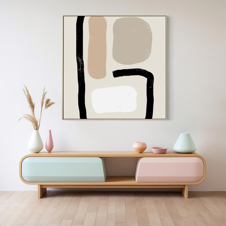 Obraz w ramie 80x80 - Kształtne Formy - geometryczne nieregularne kształty, nowoczesna kompozycja - rama drewno
