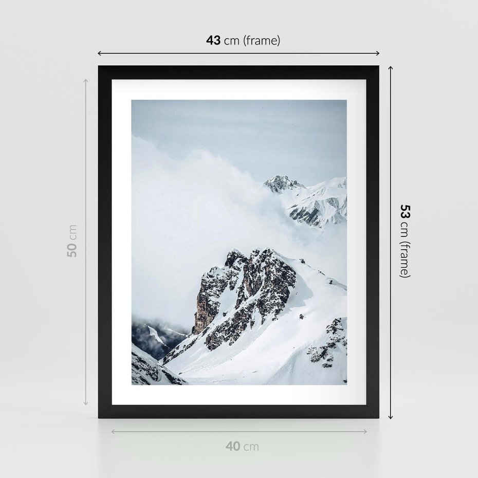Plakat w ramie 40x50 - Górski Majestat - górskie szczyty pod śniegiem, górski krajobraz - rama czarna