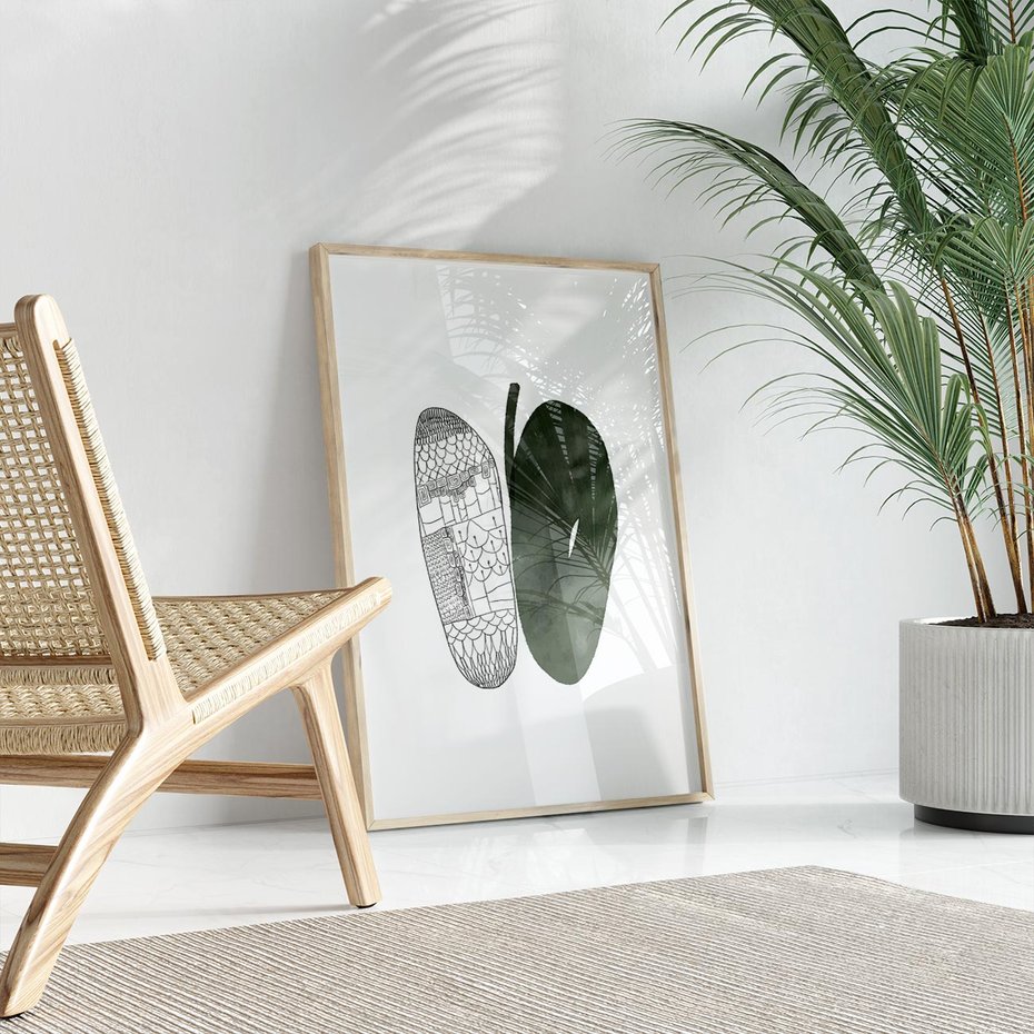 Plakat w ramie 50x70 - Przesunięte Jabłko - minimalistyczny plakat, jabłko - rama drewno