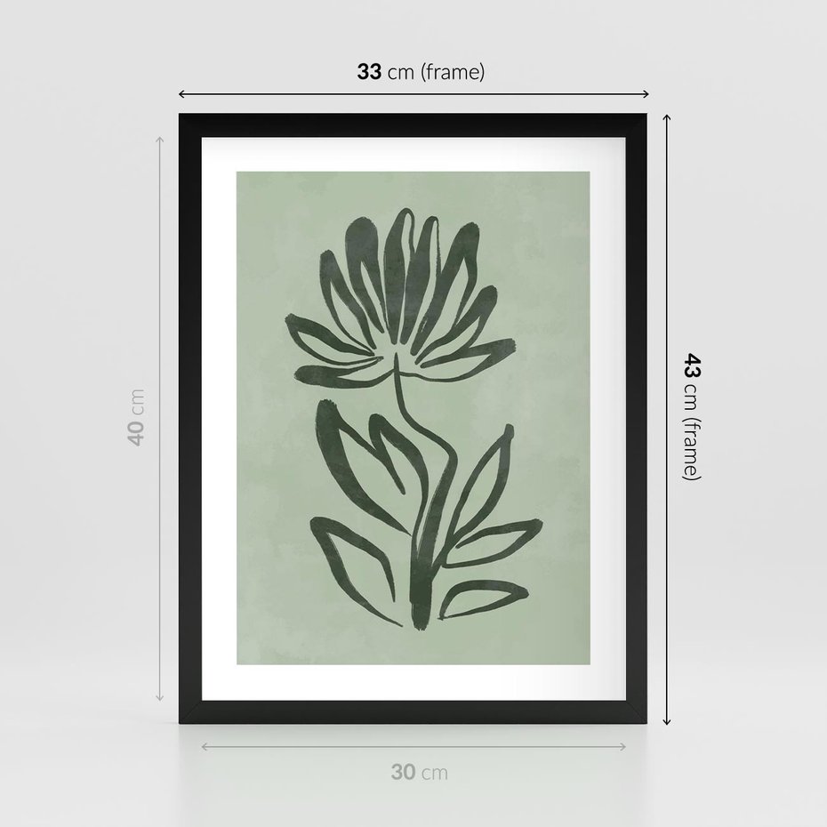 Plakat w ramie 30x40 - Zieleń Wyjątkowego Ukojenia - zielona abstrakcja, zgaszona zieleń - rama czarna