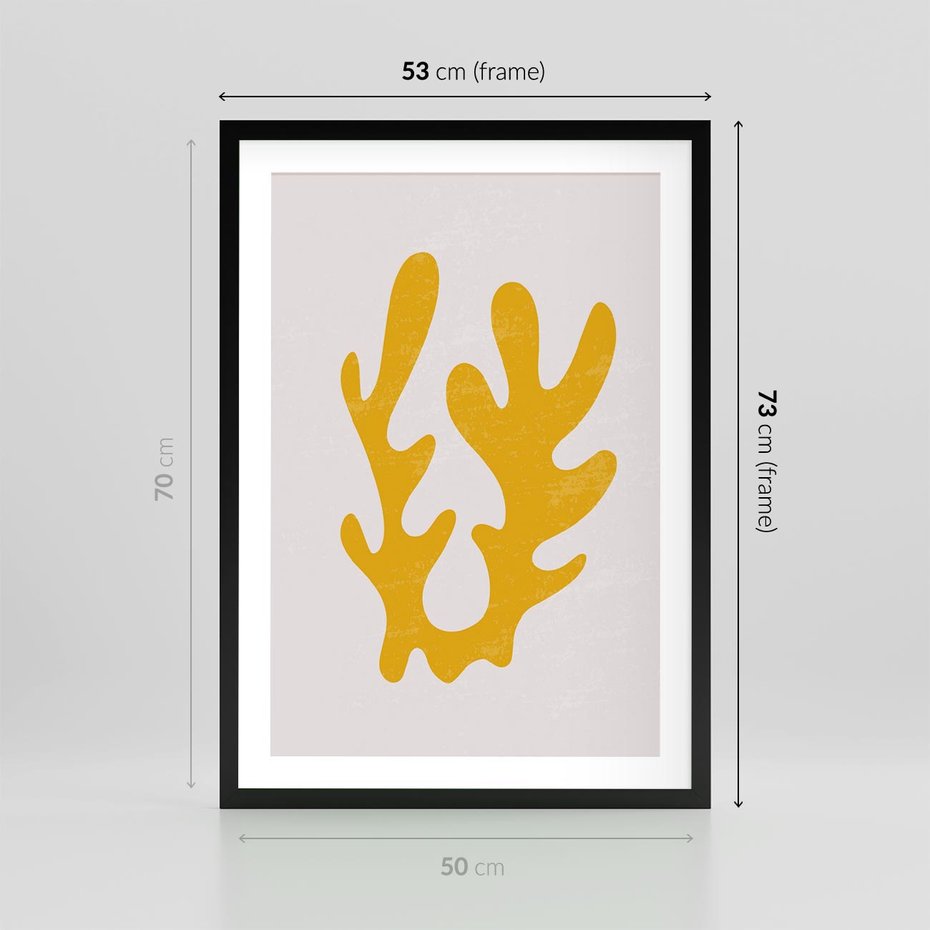 Plakat w ramie 50x70 - Abstrakcyjna Synergia - abstrakcyjna żółta forma, minimalizm - rama czarna