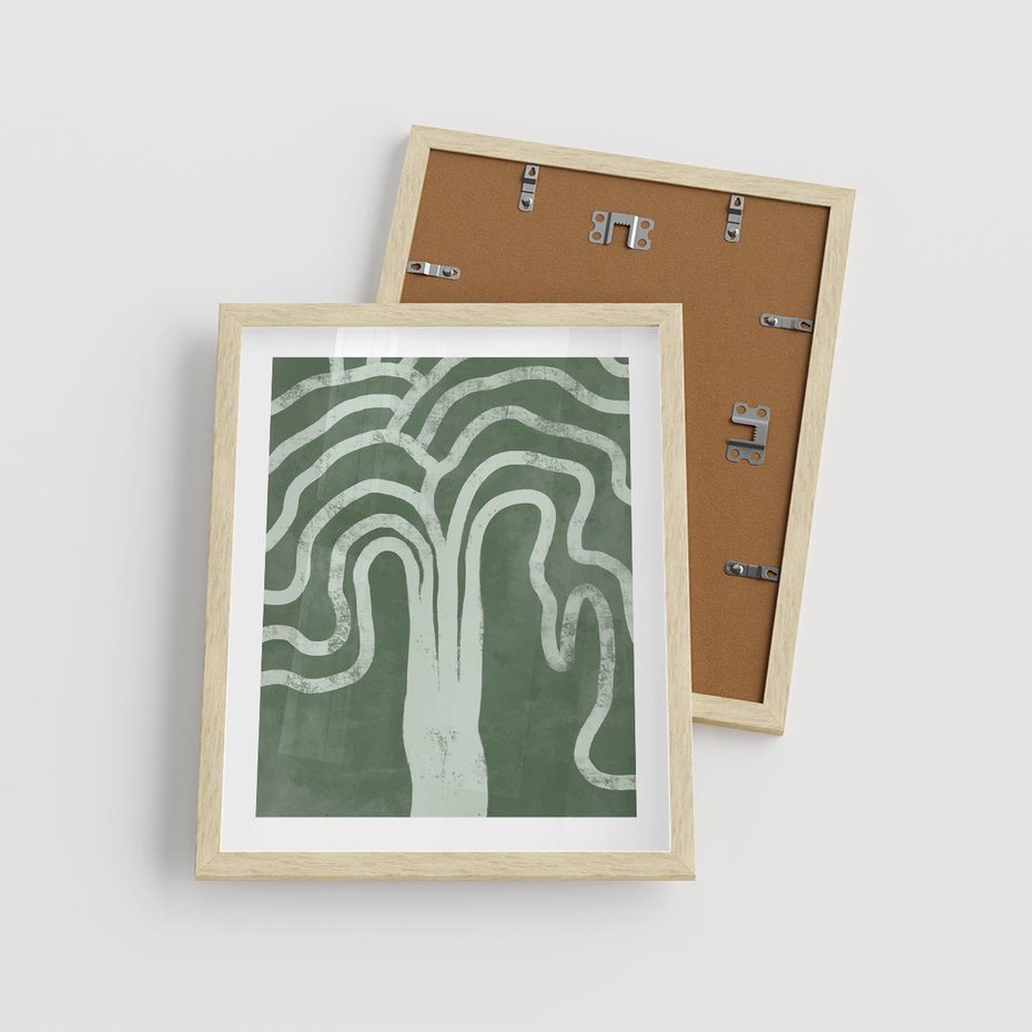 Plakat w ramie 40x50 - Inspirujące Zawiłości Zieleni - abstrakcyjny kształt, zielony plakat - rama drewno