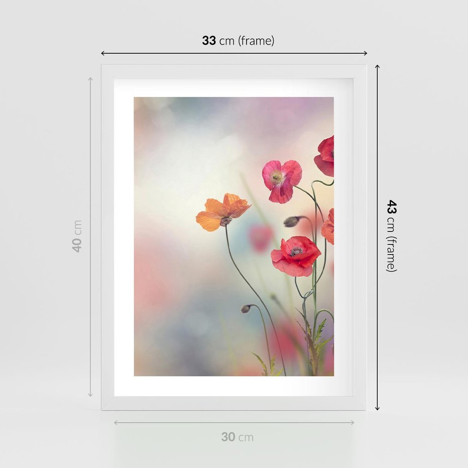 Plakat w ramie 30x40 - Urok natury - kwiaty, akwarela - rama biała