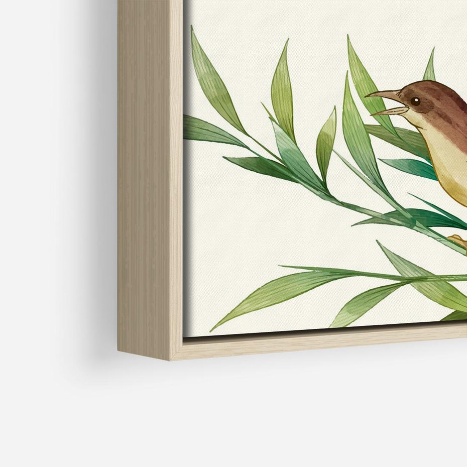 Obraz w ramie 50x50 - Roślinne Nastroje - japońska sztuka, ptak - rama drewno