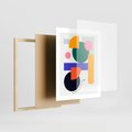 Plakat w ramie 40x50 - Przestrzenne Innowacje - nowoczesna sztuka, geometryczna kolorowa grafika - rama drewno