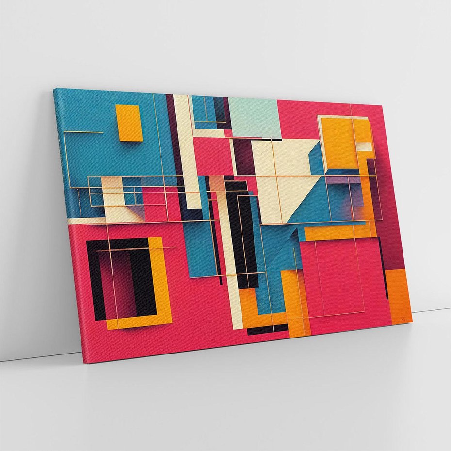 Obraz na płótnie 70x50 - Przejście przez labirynt myśli - kolorowa abstrakcja, instalacja z prostokątów i linni