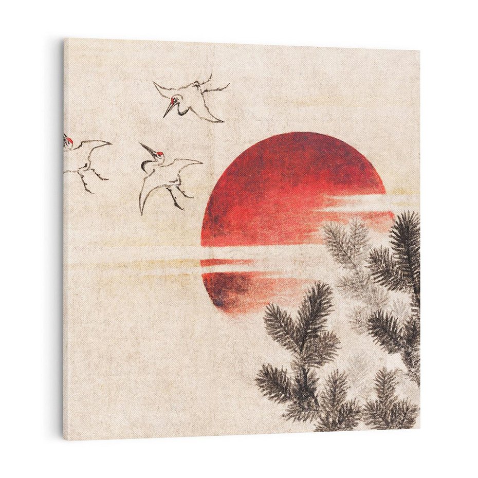 Obraz na płótnie 40x40 - "Birds and sunset" Katsushiki Hokusai - Reprodukcja - reprodukcja, obraz na płótnie