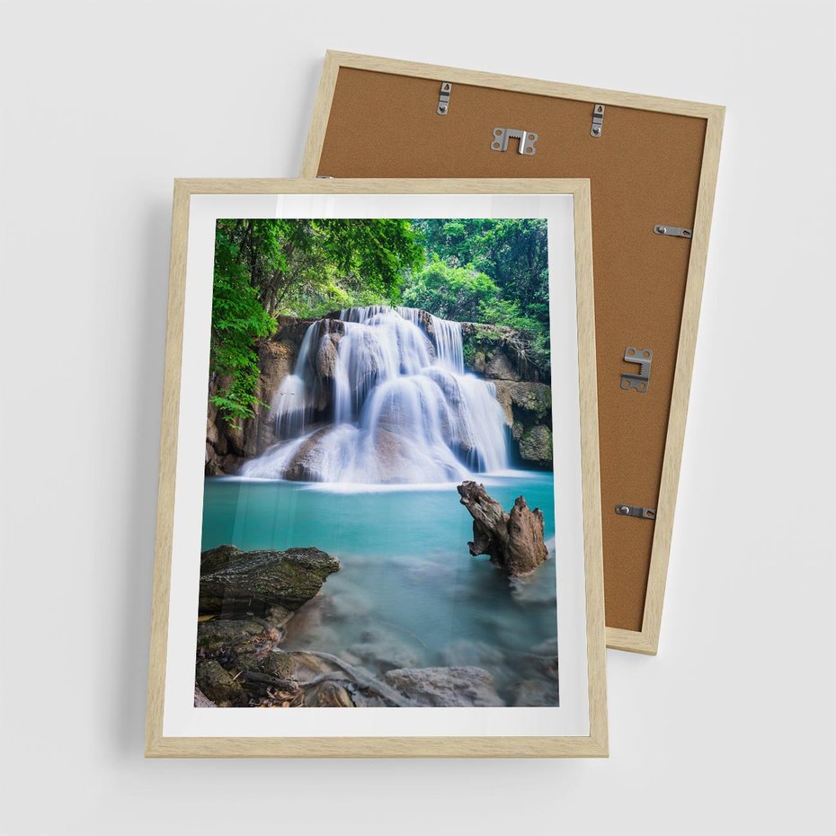 Plakat w ramie 50x70 - Abstrakcyjna nowoczesność - wodospad, woda - rama drewno