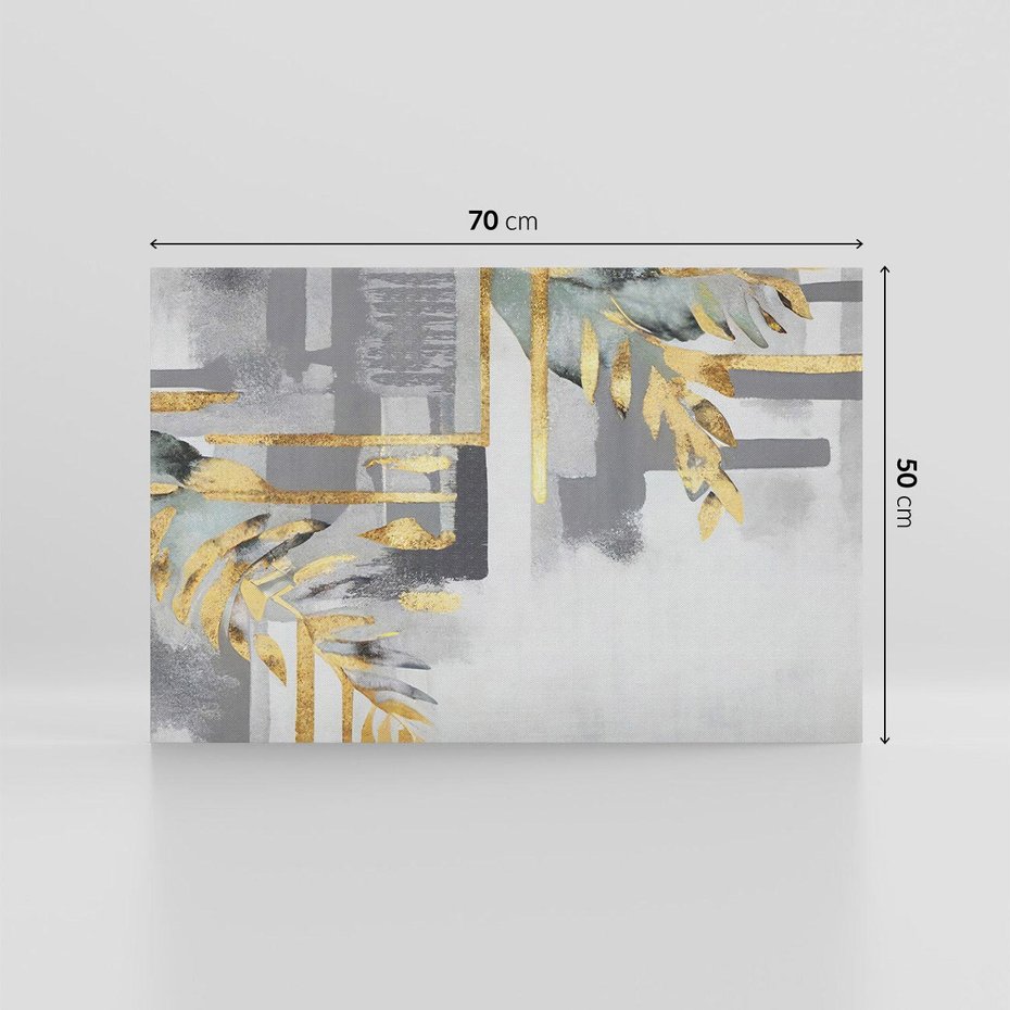 Obraz na płótnie 70x50 - Złote Palmy w Stylu Modern - geometryczne złote linie, szare tło