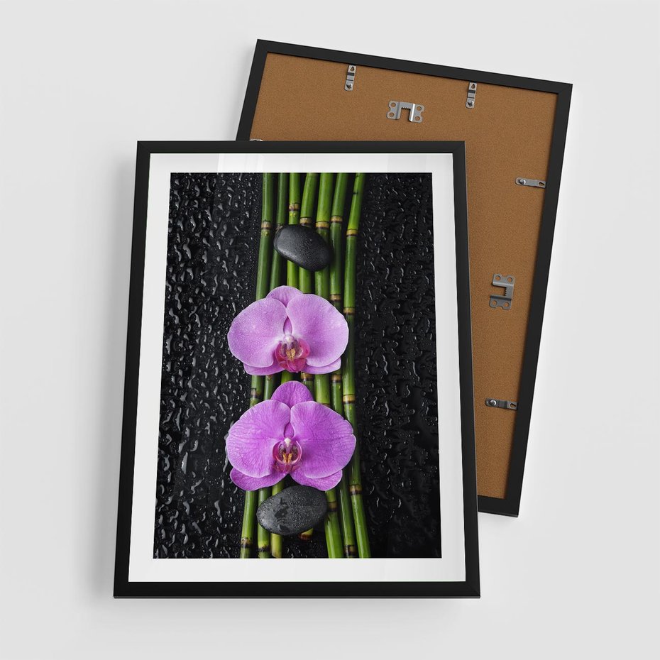 Plakat w ramie 50x70 - Japońskie Spa w Otoczeniu Storczyków - storczyk, spa - rama czarna