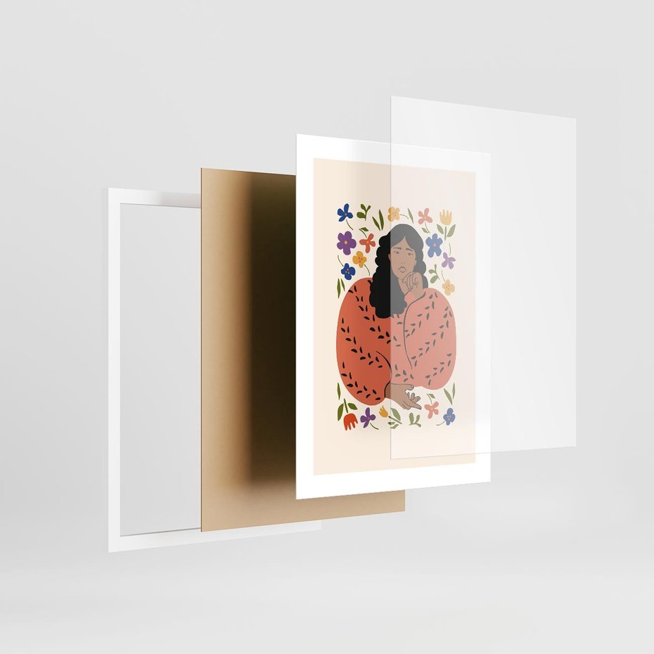 Plakat w ramie 30x40 - Rozplątane Emocje - nowoczesny plakat, kobieta otoczona kwiatami - rama biała