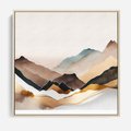 Obraz w ramie 50x50 - Góry Tonące w Pastelach - złote pastelowe góry, akwarela - rama drewno