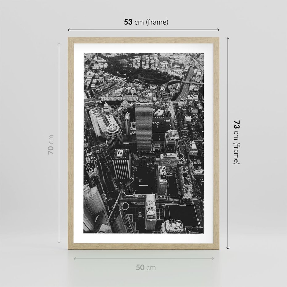 Plakat w ramie 50x70 - Kontrastujące miasto - miasto, biało - rama drewno