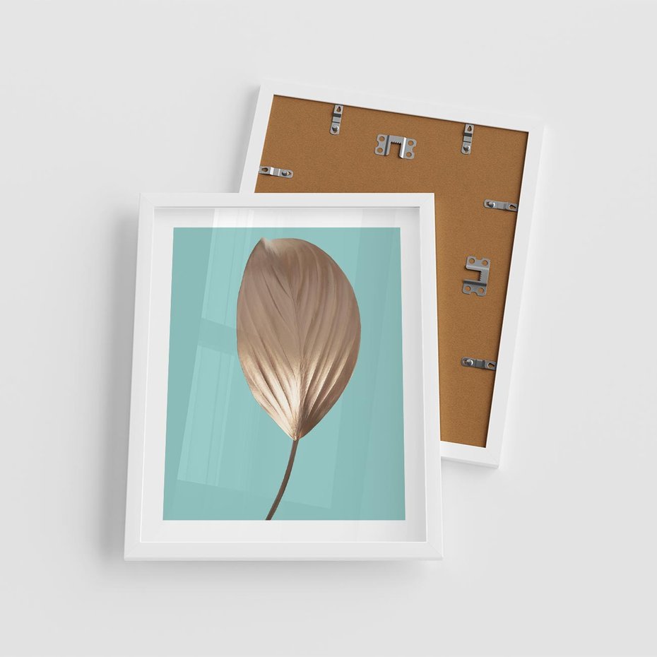 Plakat w ramie 40x50 - Delikatna Harmonia - złote, liście - rama biała