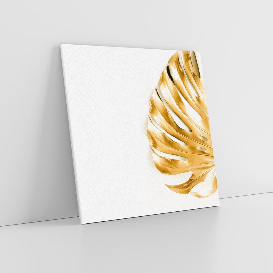 Obraz na płótnie 80x80 - Przyjemność dla Oczu - złote, liście