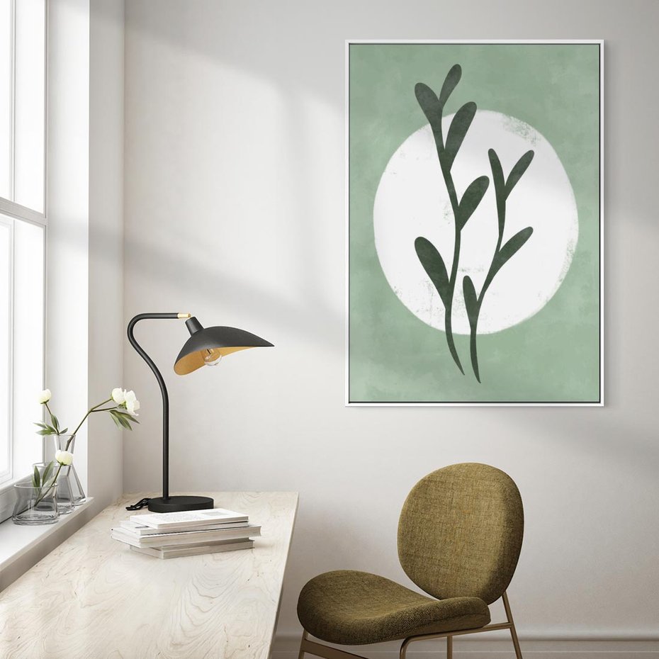 Obraz w ramie 70x100 - Kształty Zielonego Ukojenia - zielony plakat, roślinne motywy - rama biała