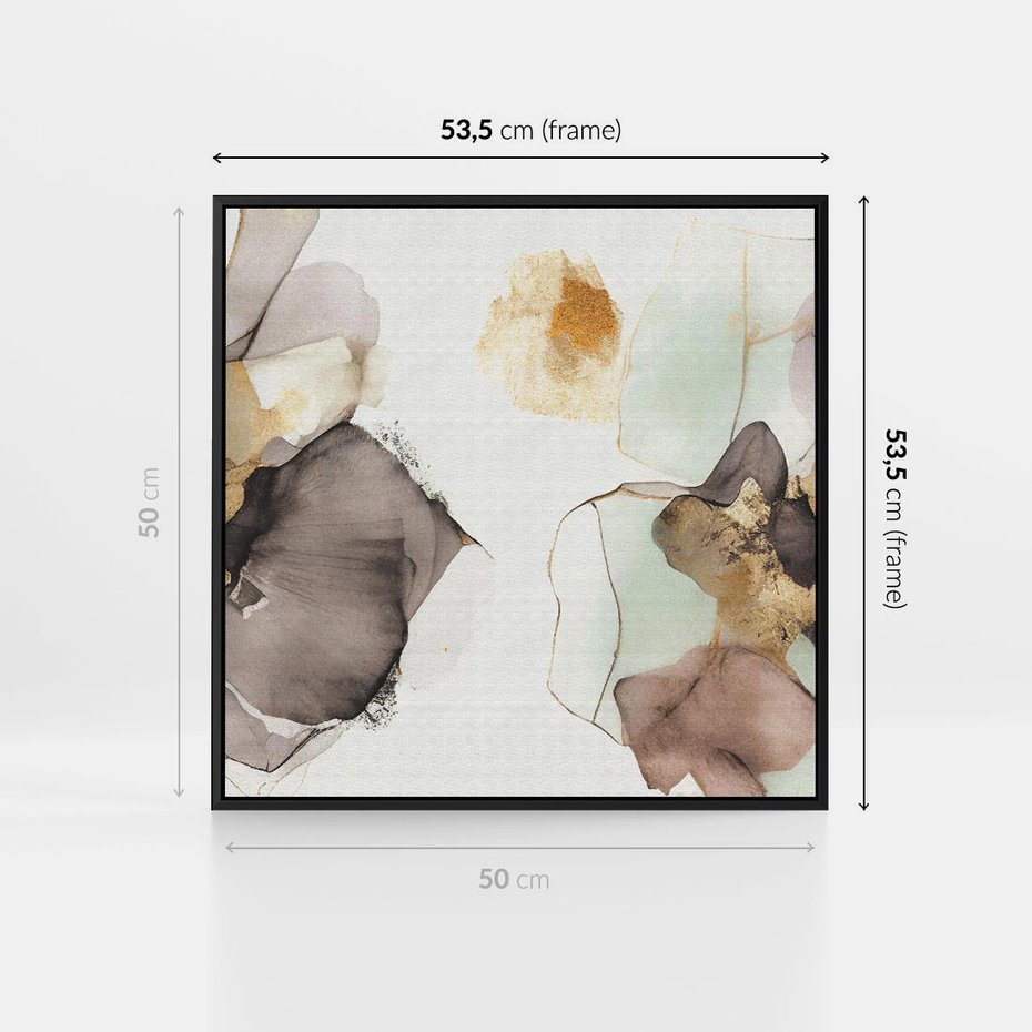 Obraz w ramie 50x50 - Nowoczesne Elegancje - akwarela, złote linie i plamy - rama czarna