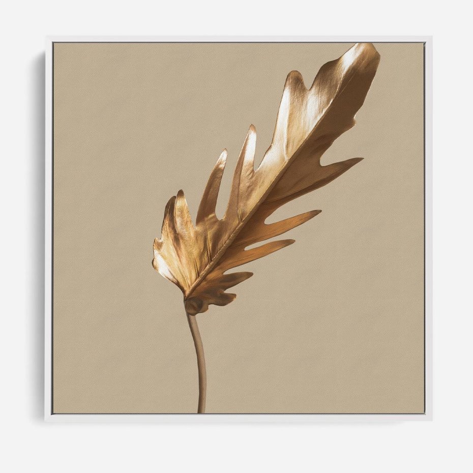 Obraz w ramie 80x80 - Piękno w Detalu - złoty, liść - rama biała