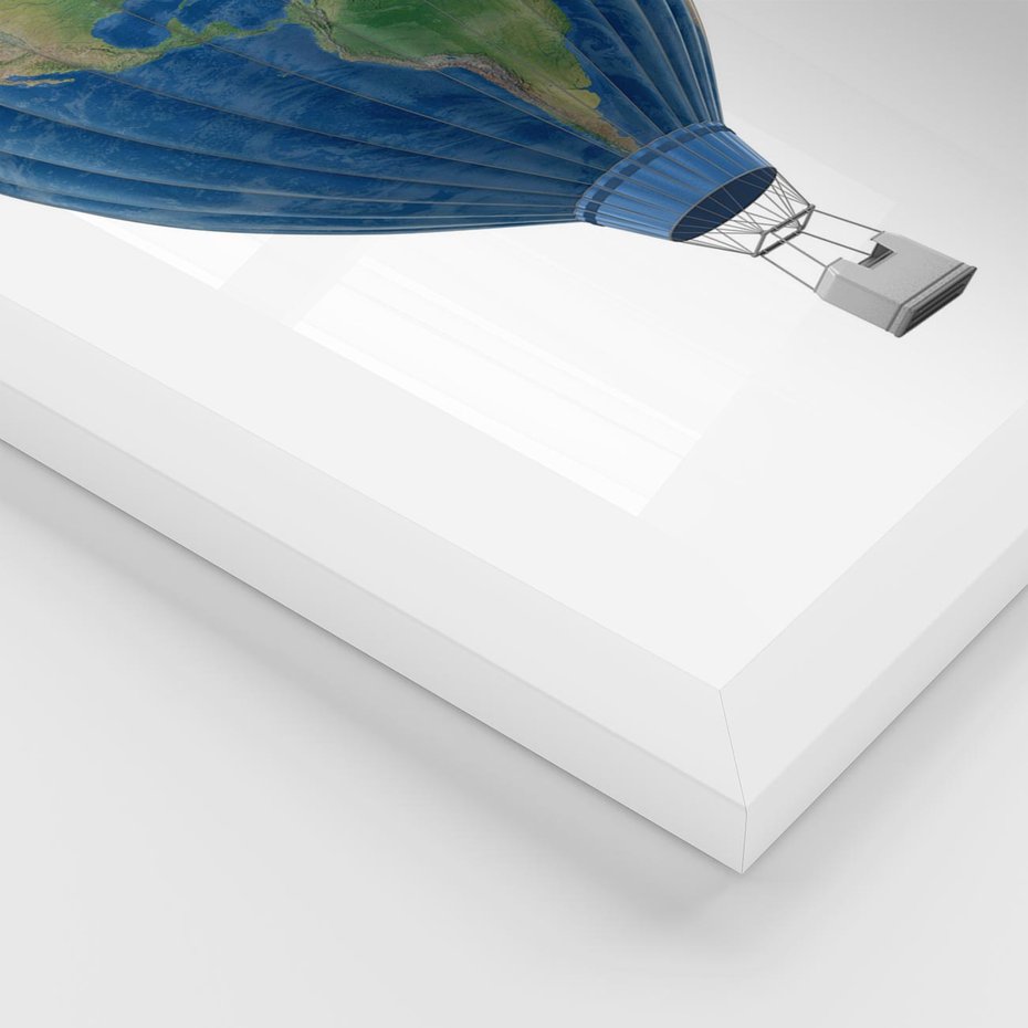 Plakat w ramie 30x40 - Podróżniczy balon nad ziemią - balon, ziemia - rama biała