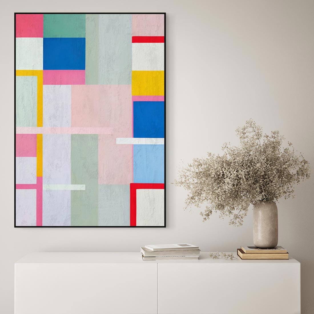 Obraz w ramie 70x100 - Rozbijające Granice Wyobraźni - abstrakcyjne geometryczne kształty, olejny obraz - rama czarna