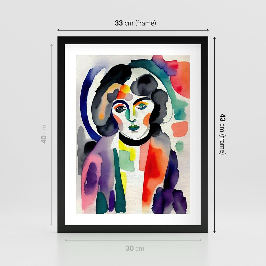 Plakat w ramie 30x40 - Subtelne Akwarelowe Ulotności - abstrakcyjny akwarelowy portret kobiety, rozmyte farby - rama czarna