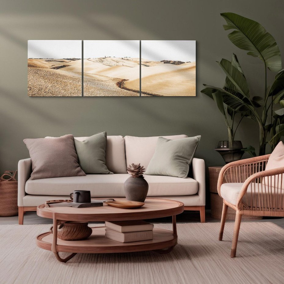 Obraz na płótnie 150x50 - Refleksyjny taniec myśli - pustynny krajobraz, odcienie sepii