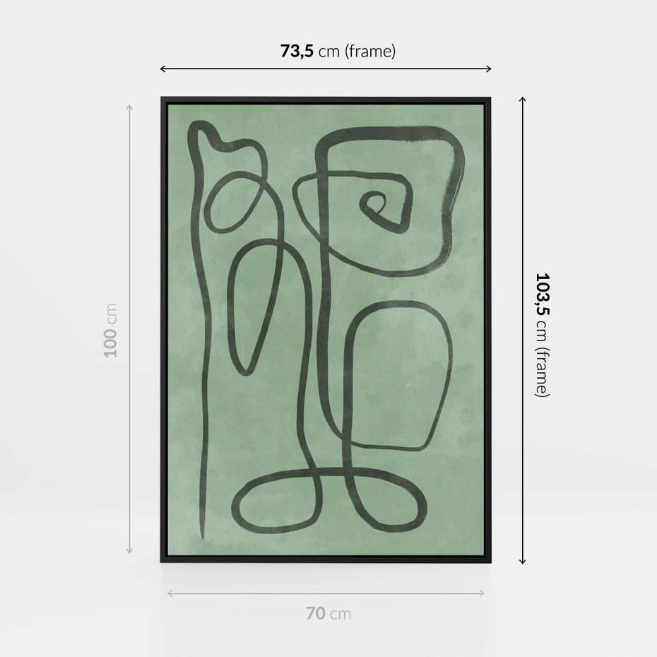 Obraz w ramie 70x100 - Zielone Wariacje w Liniach - abstrakcyjne zielone linie, skandynawski design - rama czarna