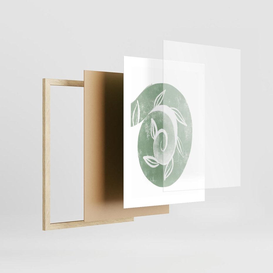 Plakat w ramie 30x40 - Zielony Świat Odpoczynku - abstrakcyjny zielony motyw, skandynawski design - rama drewno