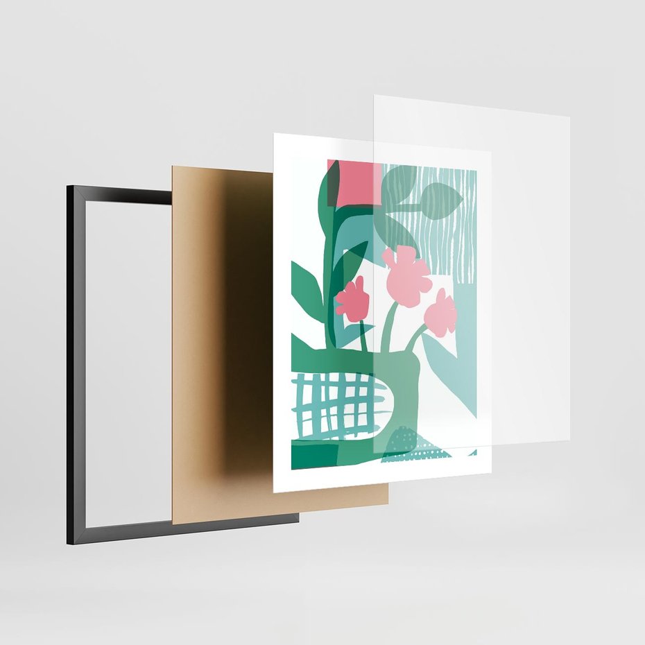 Plakat w ramie 40x50 - Harmonijne Plamy - abstrakcyjne pastelowe kwiaty, nowoczesna sztuka - rama czarna