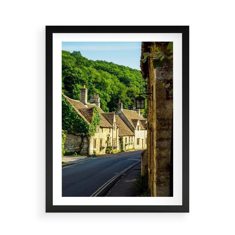 Plakat w ramie 50x70 - Odkryj tajemnice miasta - uliczka, perspektywa - rama czarna