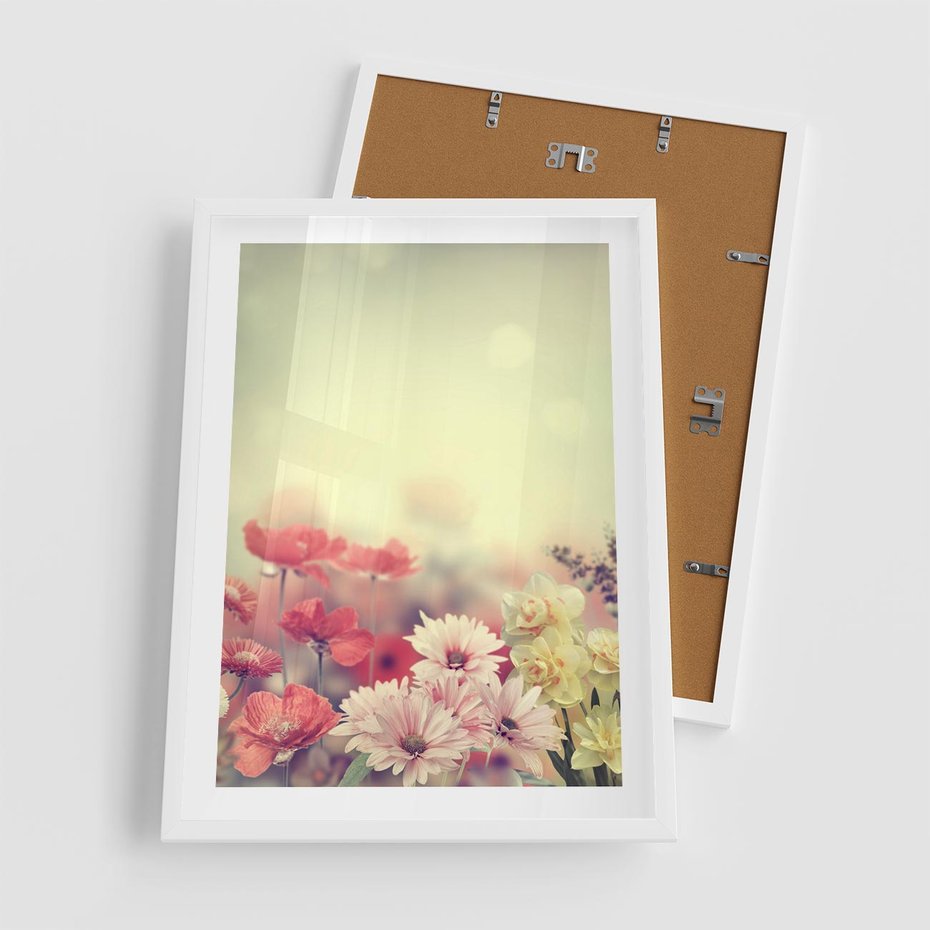 Plakat w ramie 50x70 - Delikatne kwiaty pastelowe - kwiaty, pastelowe - rama biała