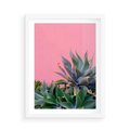 Plakat w ramie 50x70 - Tropikalne Liście na Różowej Ścianie - różowa ściana, tropikalne liście na jej tle - rama biała