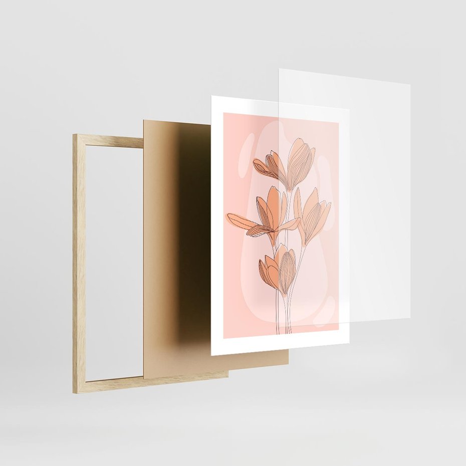 Plakat w ramie 30x40 - Przenikające Kształty - minimalistyczny plakat, pudrowe kwiaty - rama drewno