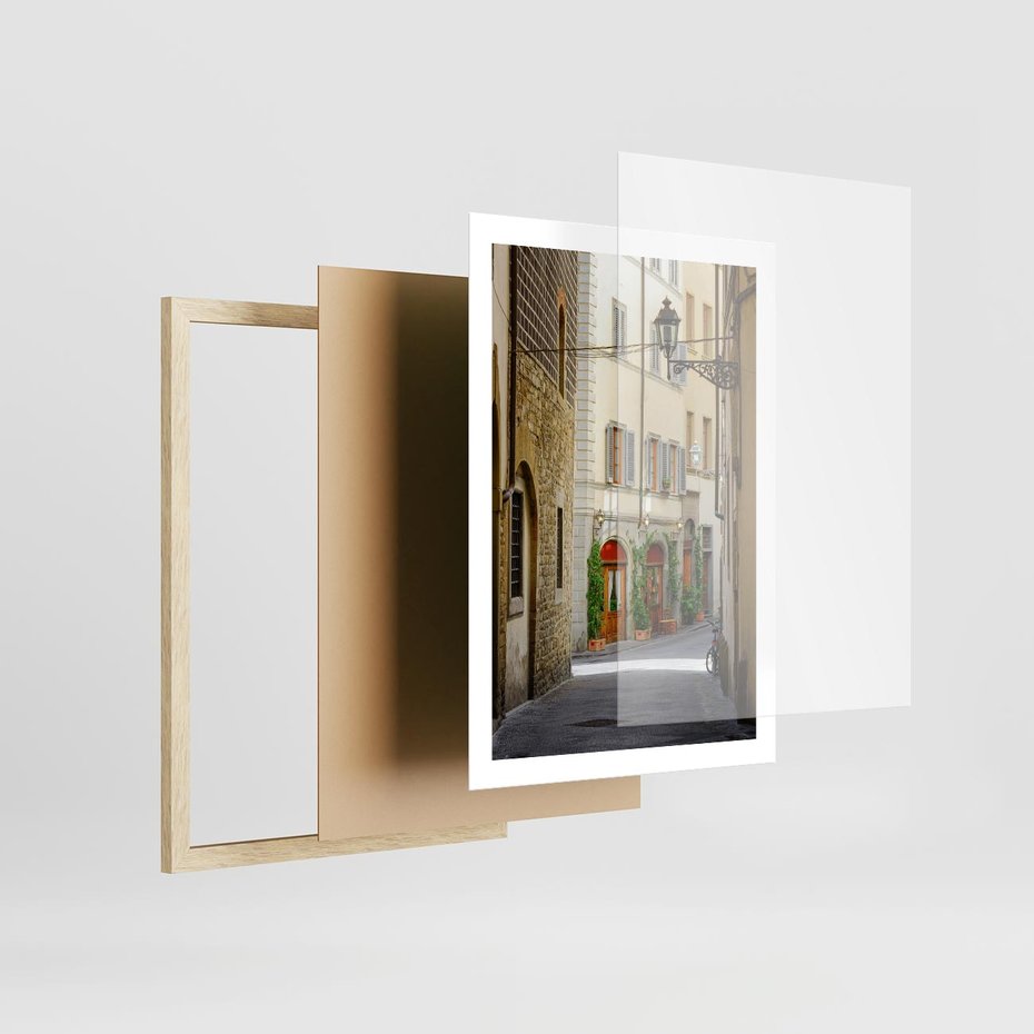 Plakat w ramie 50x70 - Uliczka: perspektywa miejskiego krajobrazu - uliczka, perspektywa - rama drewno