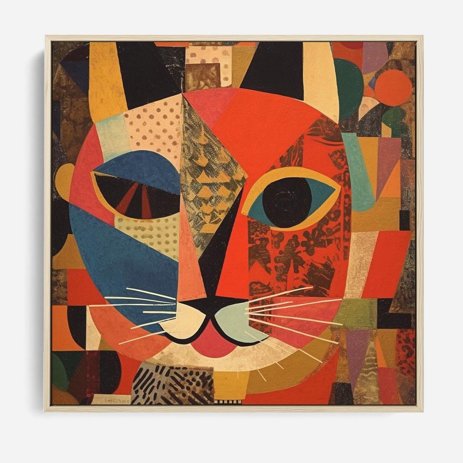 Obraz w ramie 80x80 - Impresje Nieznanych Odniesień - abstrakcyjny obraz olejny, kot - rama drewno