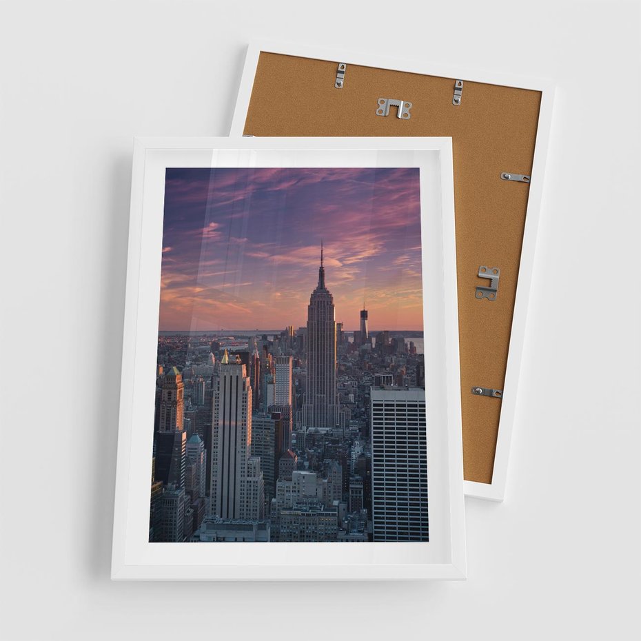 Plakat w ramie 50x70 - Nowy Jork - Błyskawice Manhattanu - Nowy Jork, Manhattan - rama biała