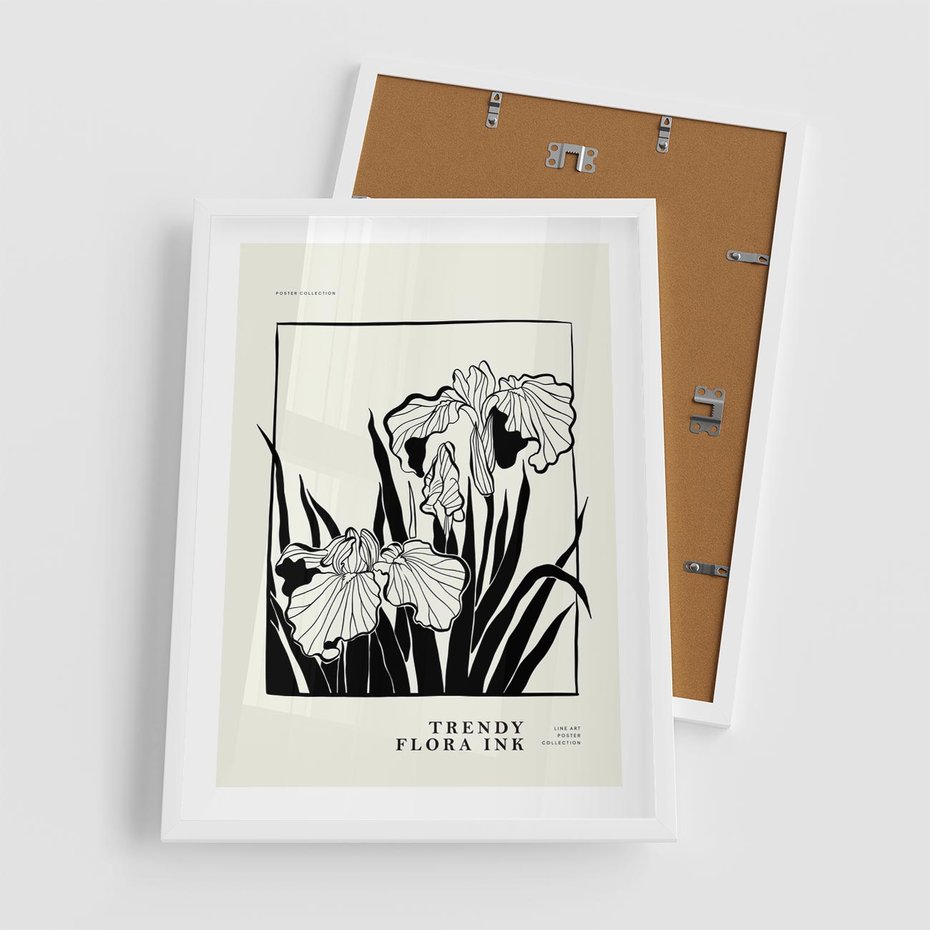 Plakat w ramie 50x70 - Spojrzenia na szkicowaną przeszłość - kwiaty, typografia - rama biała