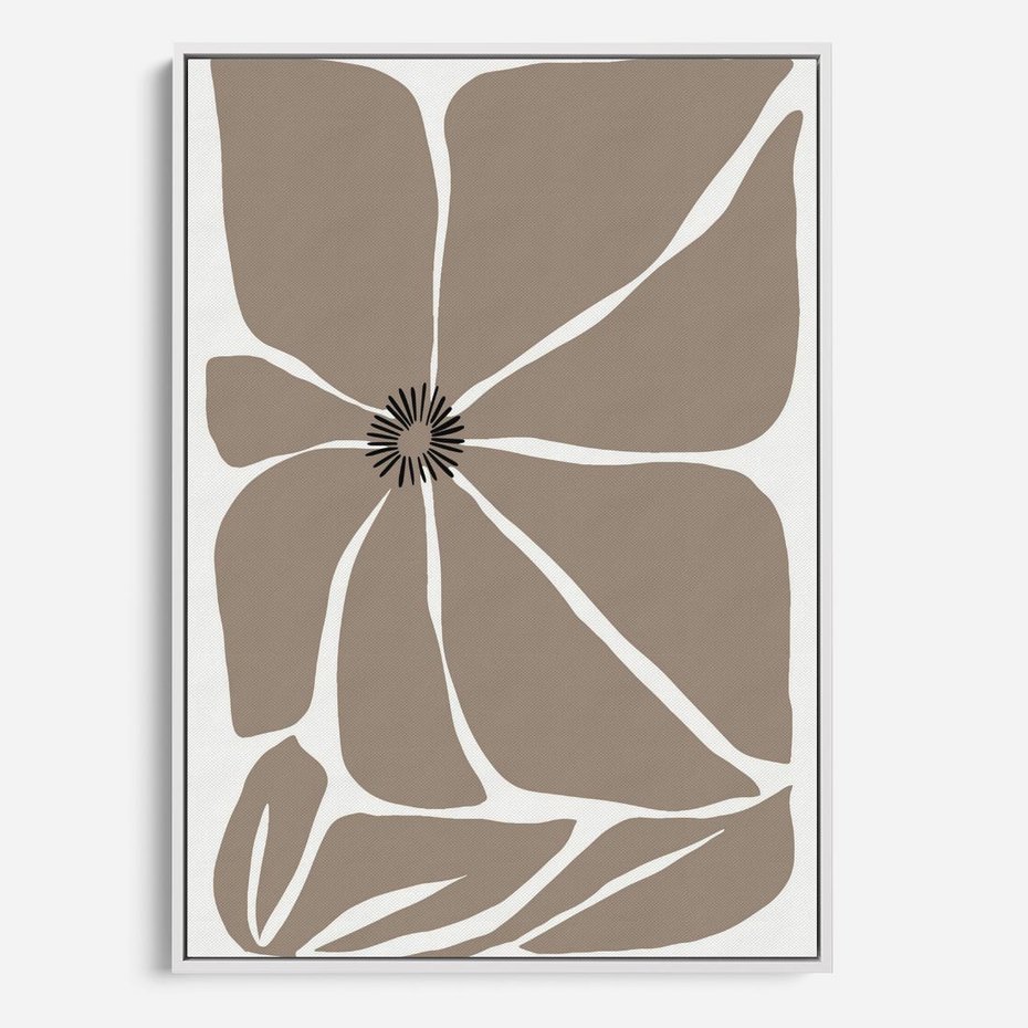 Obraz w ramie 80x120 - Złudne Zmysły - abstrakcyjny kwiat, beże i brązy - rama biała