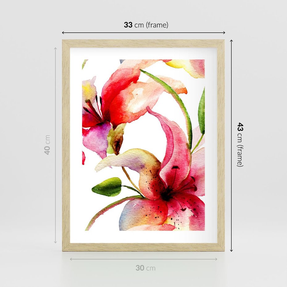 Plakat w ramie 30x40 - Kwiaty w akwareli - delikatne piękno - kwiaty, akwarela - rama drewno