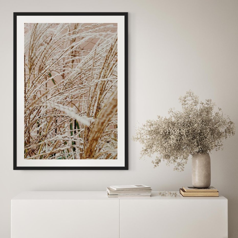 Plakat bez ramy 21x30 - Beżowa Trawa - suche trawy, zbliżenie