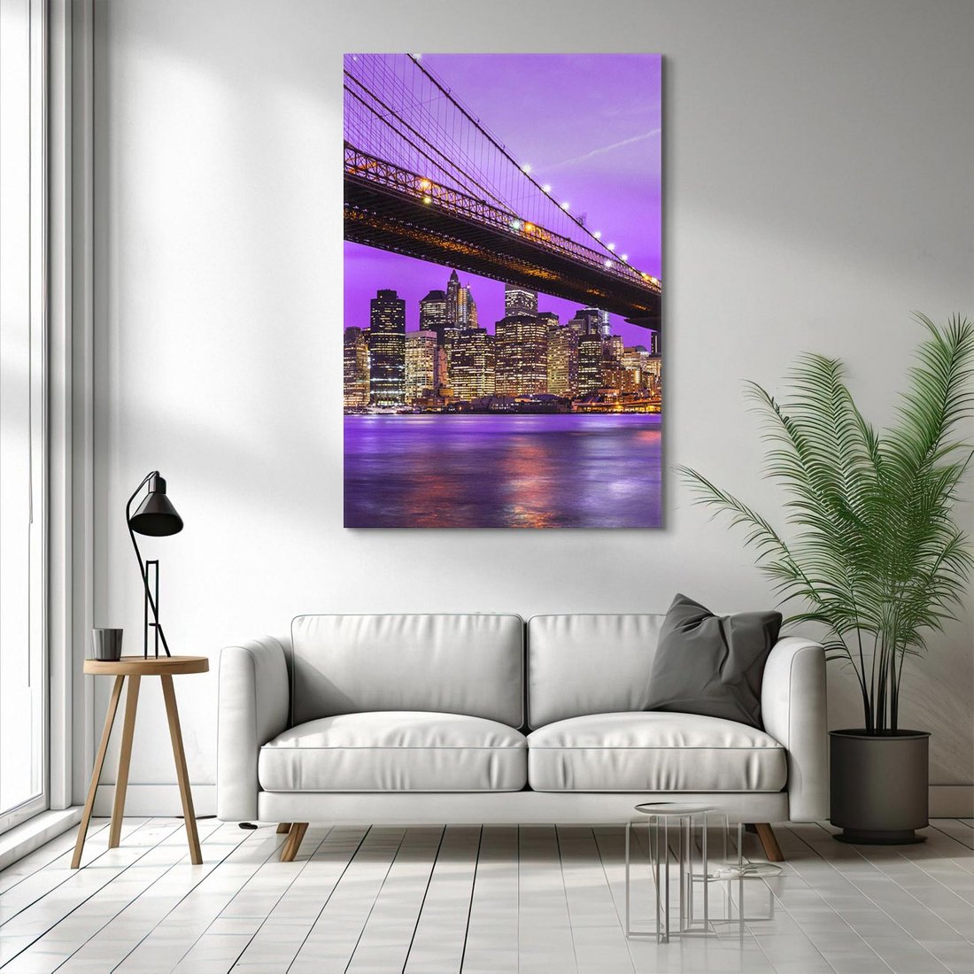 Obraz na płótnie 50x70 - Nocny Spacer po Moście Manhattan - most, Nowy Jork