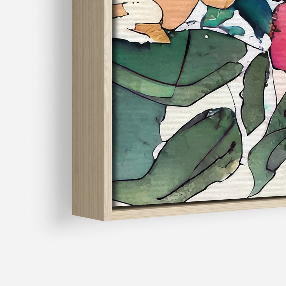 Obraz w ramie 80x120 - Kwiatowy Impuls Kolorów - abstrakcyjne kolorowe kwiaty, szkic - rama drewno